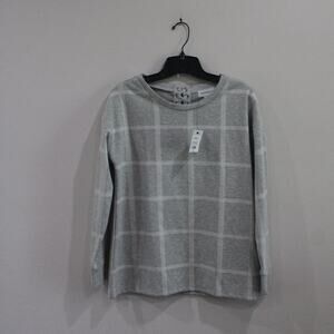 LIZ CLAIBORNE Gray and White Windowpane Plaid Lace-up Sweatshirt